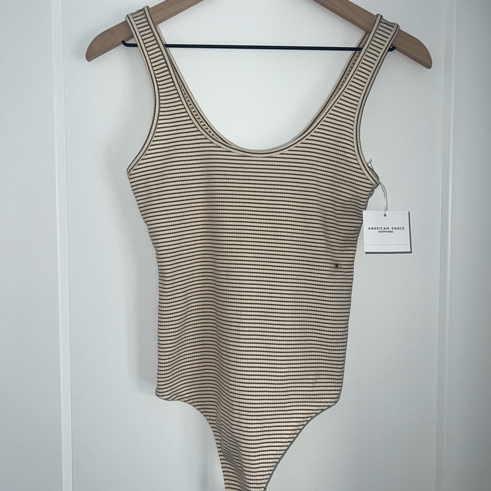 American Eagle Outfitters Striped Bodysuit - Cream and Tan